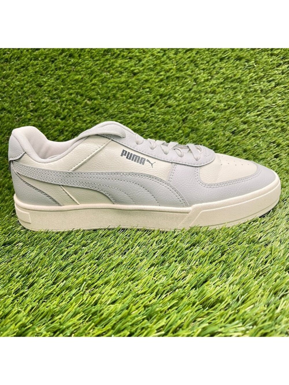 Puma Mens Size 8.5 Gray Cream Athletic Casual Leather Lifestyle Shoes Sneakers